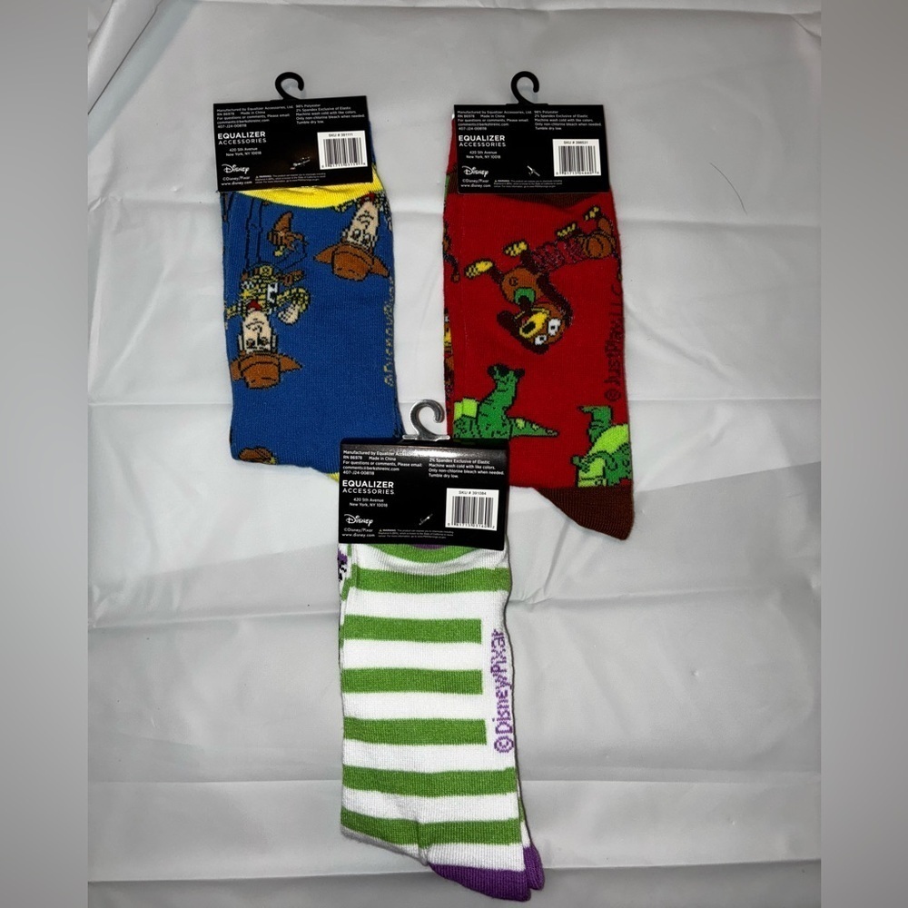💰Pixar Disney Toy Story Crew Socks Bundle 3 Size 9-13 Woody Buzz Character - Picture 2 of 7